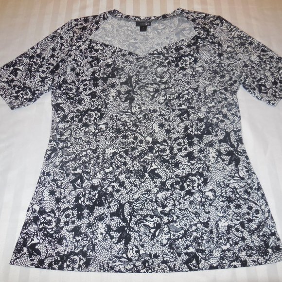 Top Black-White short sleeve Stretchy Jersey Knit spring summer blouse shirt - Picture 6 of 8